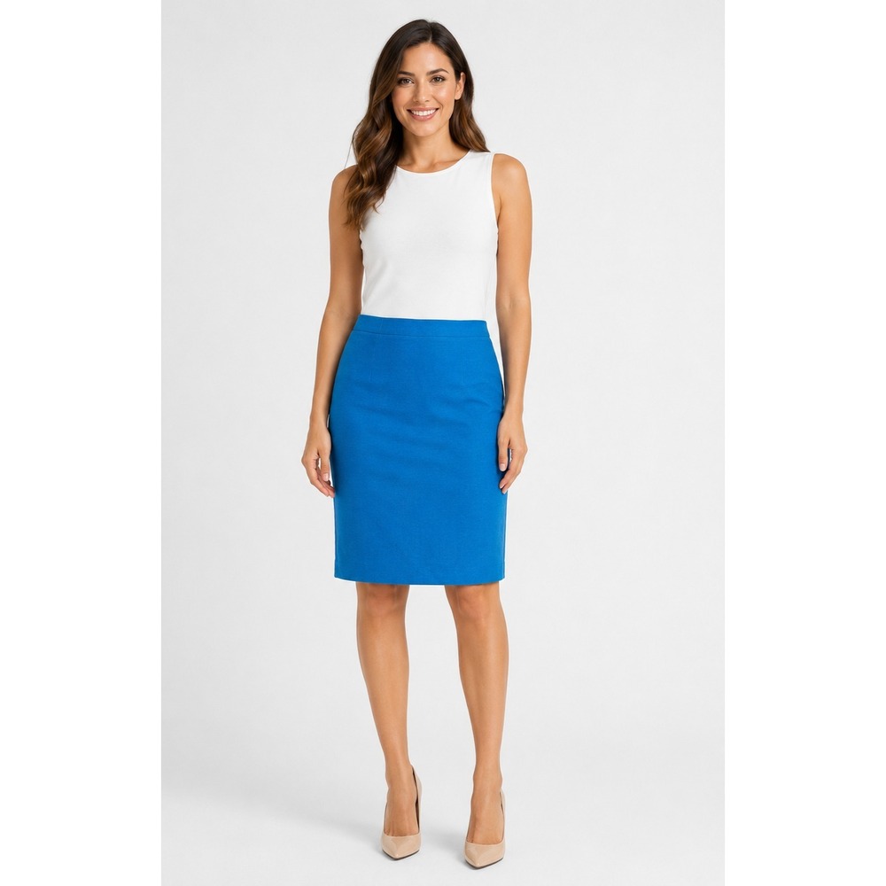 Vintage Adolfo International Pencil Skirt Womens 4 Blue Linen Cotton Blend Lined